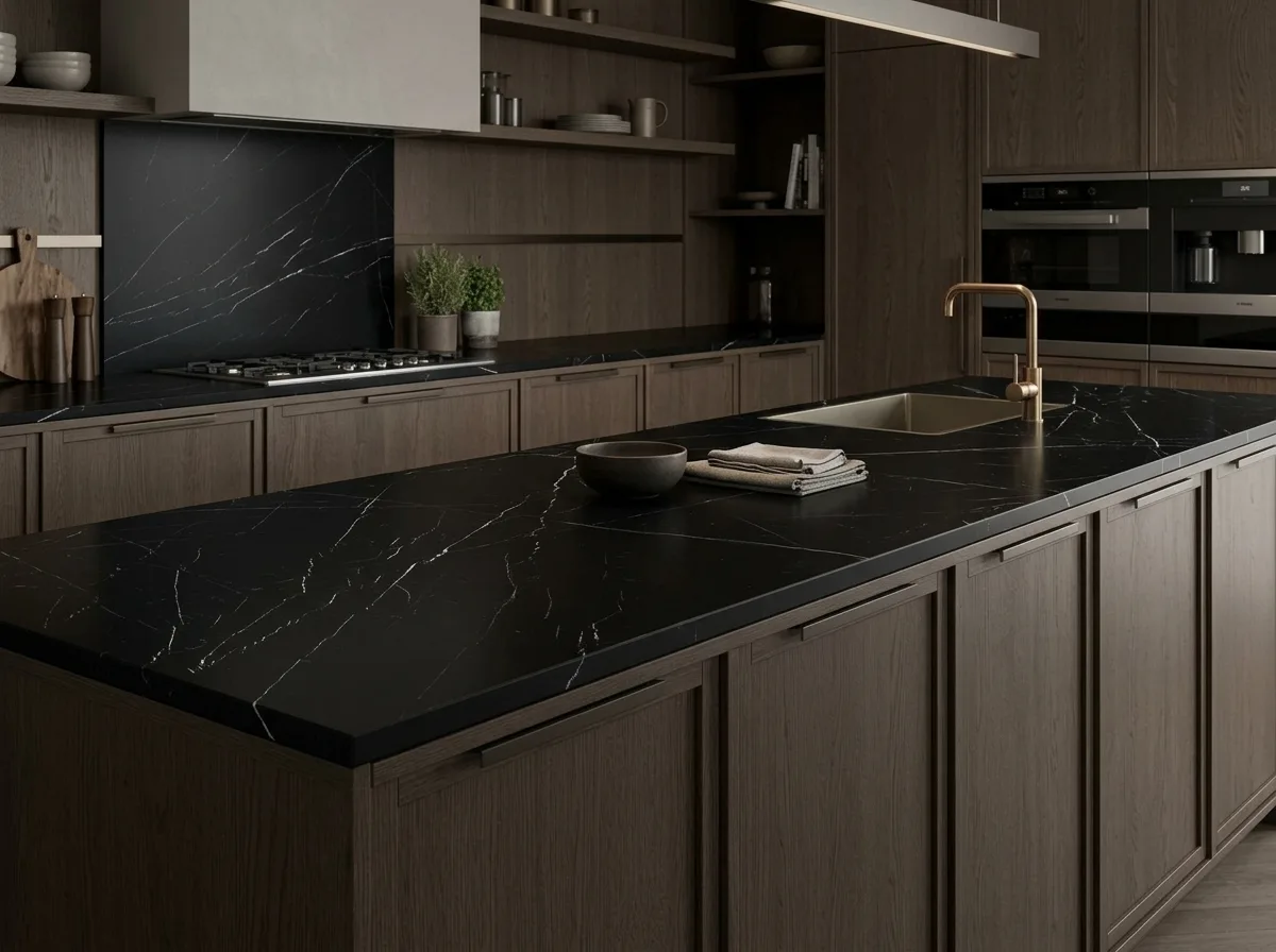 Cuisine contemporaine avec plan de travail Surface Stone
